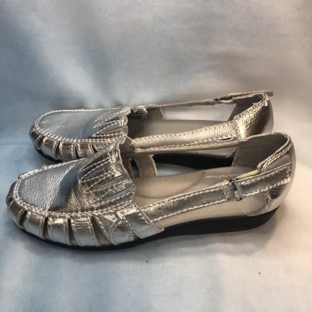 Dr Scholls Womens Advanced Comfort Metallic Silver Slip On Flats Size 9 Wide