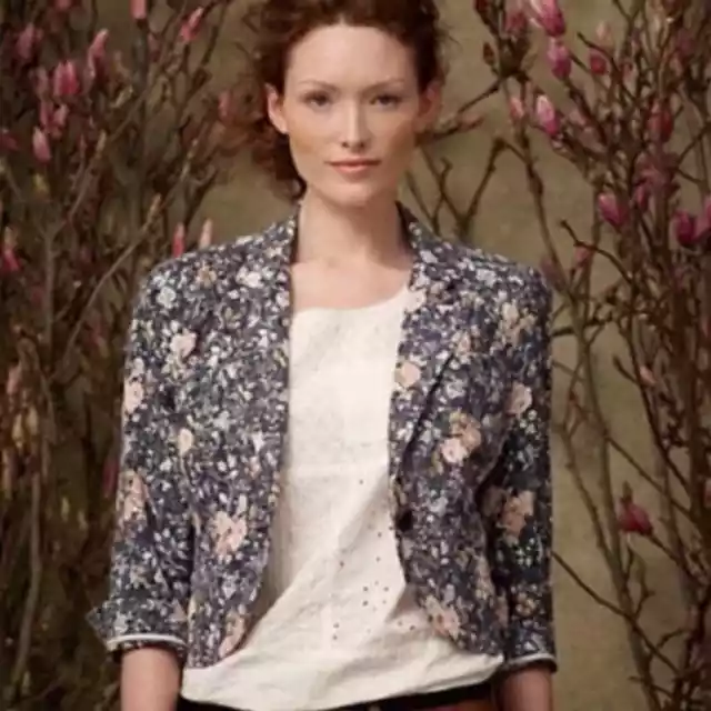 Anthropologie Daughters of Liberation Flower Linen Blend Blazer Size 00