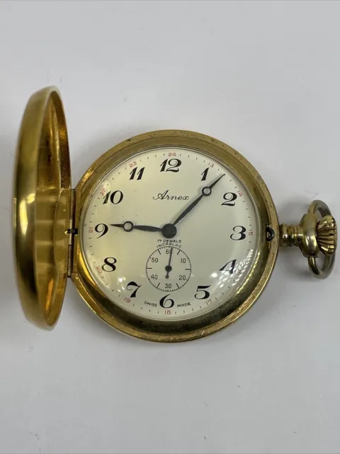 Vintage Armex 17 Jewels Incabloc Gold Tone Swiss Made Not Running Pocket Watch