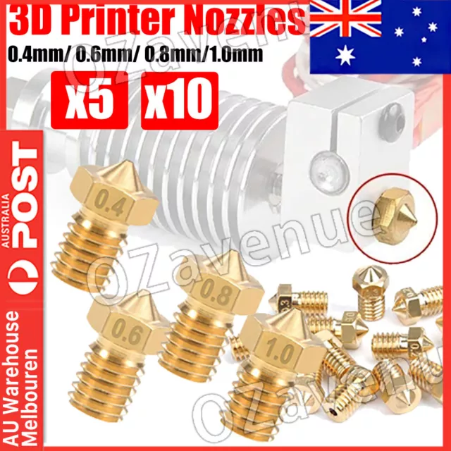 5x 3D Printer 1.75mm Nozzles Suit E3D MK7 MK8 RepRap Prusa Extruder Brass