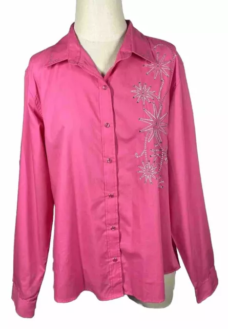 Vintage White Horse Western Shirt Blouse Top Womens Size Large Pink Rhinestone