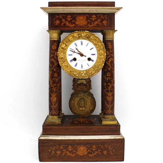 ANTIKE KAMINUHR TISCHUHR PORTALUHR PENDEL CLOCK - Charles X - INTARSIEN - 19.Jh