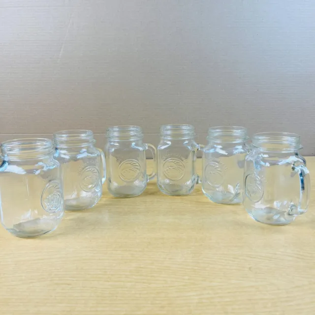 Vintage Pint Golden Harvest Mason Drinking Jars with Handles Set of 6