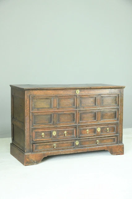 Antique Rustic English 18th Century Oak Mule Chest Coffer Storage