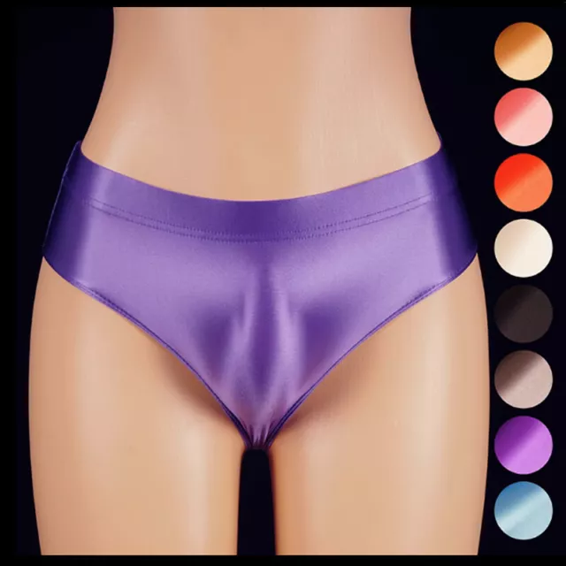 Women Sexy Silk Glossy Shorts Yoga Running Workout Tights Satin Briefs Underwear