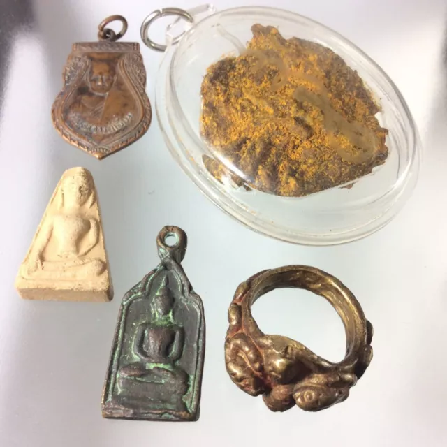 Set 5 SIAM THAI AMULET Buddha Pendant Old Coin Ring Lucky Wealth Rich Love e6