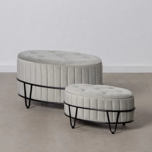 Puff 80x80x46 cm Tessuti Sintetici Grigio Metallo