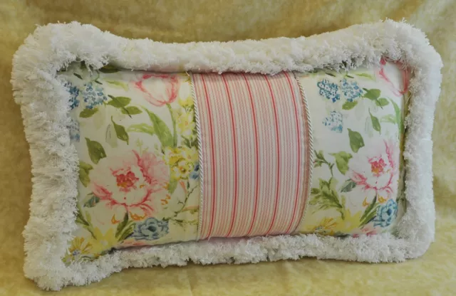 Pillow made w Ralph Lauren Home Lake Floral & Summer Cottage Pink Stripe Fabric