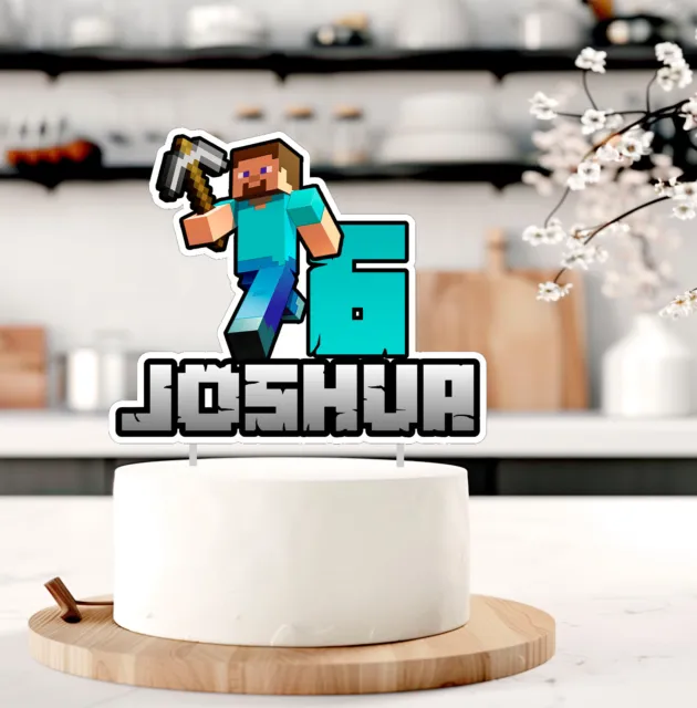 MINECRAFT Cake Topper BADGE PERSONALISED  - 2 LAYERS of 300gsm cardstock