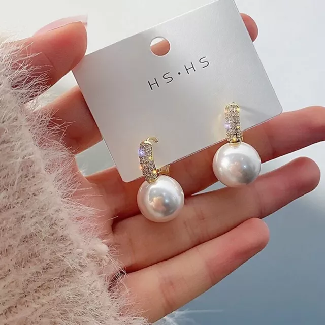Pendientes colgantes de perlas blancas, elegantes pendientes de perlas