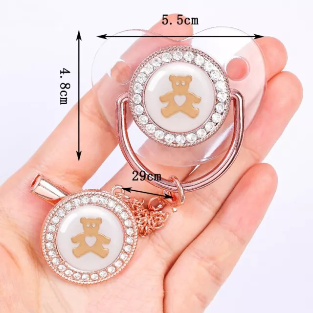 Newborn Baby Pacifier with Clip Transparent Bling Silicone Nipple Infant Dummy 2