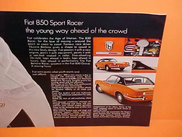 1970 Fiat 850 Bertone Sport Racer Spider Convertible Coupe Brochure Catalog 70 3