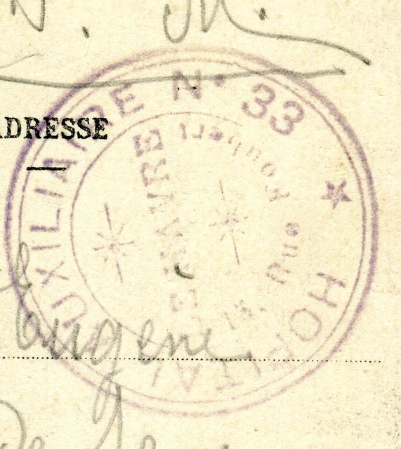Cachet de l'Hôpital Auxiliaire N°33 du Havre sur carte postale en fm - F 215