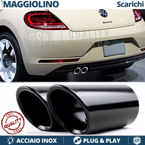 2X TERMINALI di Scarico per VW MAGGIOLINO in ACCIAIO Inox NERO Clip Plug & Play