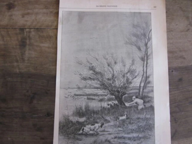 GRAVURE SUR BOIS 19 ème SCENE DE CHASSE DE L UTILITE DU DOWN