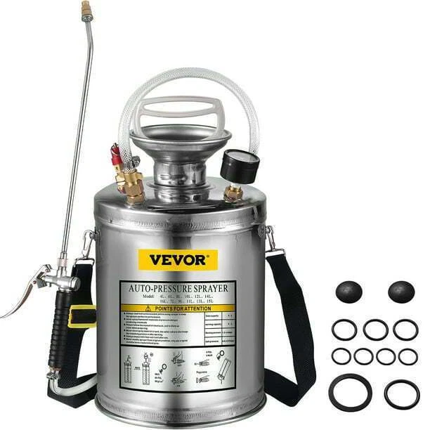 1 Gallon Pump Sprayer Stainless Steel, Lawn and Garden Hand Pump Spra
