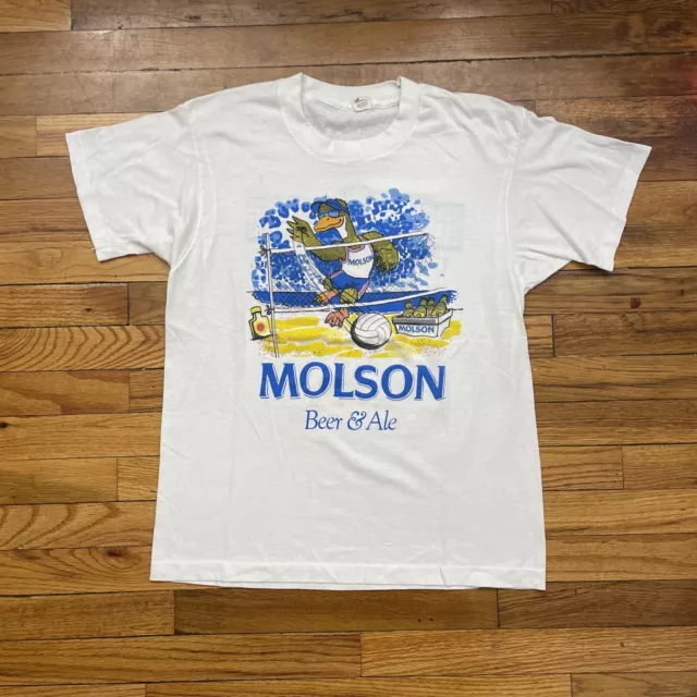 80’s Vintage Molson Beer & Ale Hampton Beach Club Graphic T Shirt Size L Used