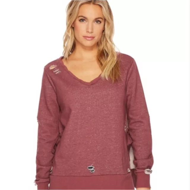 Romeo & Juliet Couture Women's M Sweatshirt Mauve Distress Tied Sides Sz Medium