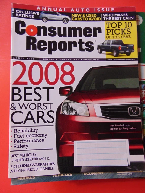 CONSUMER REPORTS APRIL 2008 Best and Worst Cars £5.91 - PicClick UK