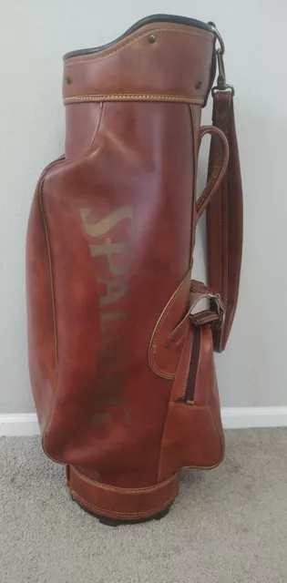 VINTAGE SPALDING Golf Bag Brown Faux Leather with Strap 14 Dividers 2 ...