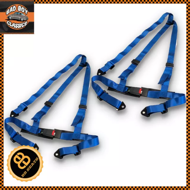 3 Point Blue Car Racing Seat Belt Harness Universal Design Pair