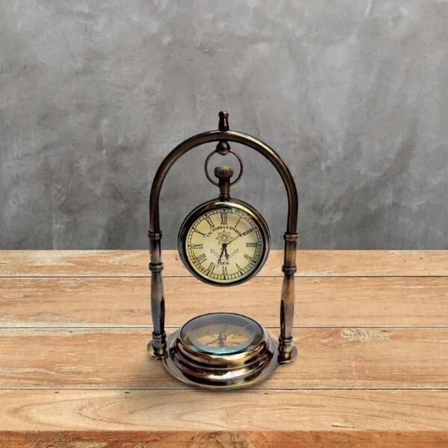 Personalised Nautical Ship Table Clock, Desk Clock Maritime Compass with Antique