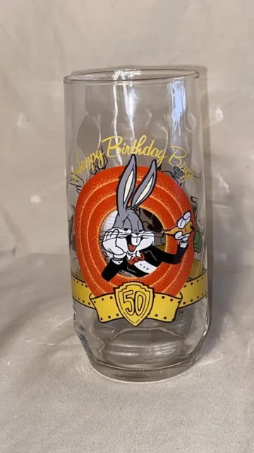 Vintage Warner Bros 1990 Happy Birthday Bugs Bunny 50th Anniversary Glass