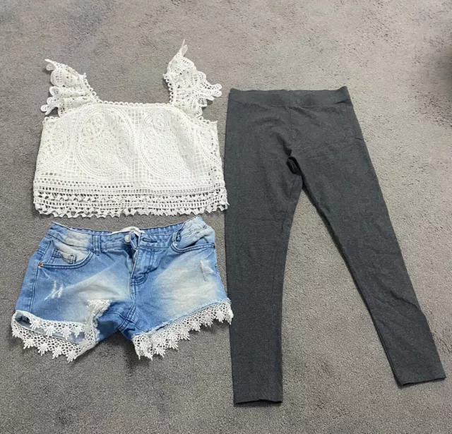 Girls Outfit Bundle Denim shorts, Vest top, Leggings Age 11-13