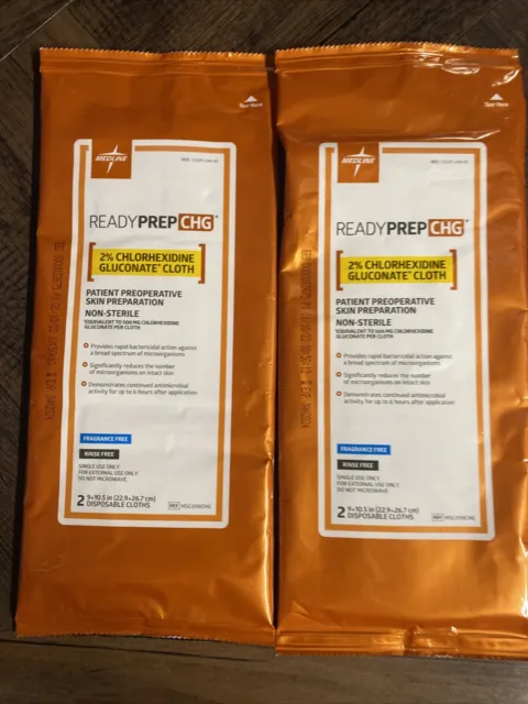 Paños de gluconato de clorhexidina Medline ReadyPrep CHG 2% 2 paquetes 4 paños