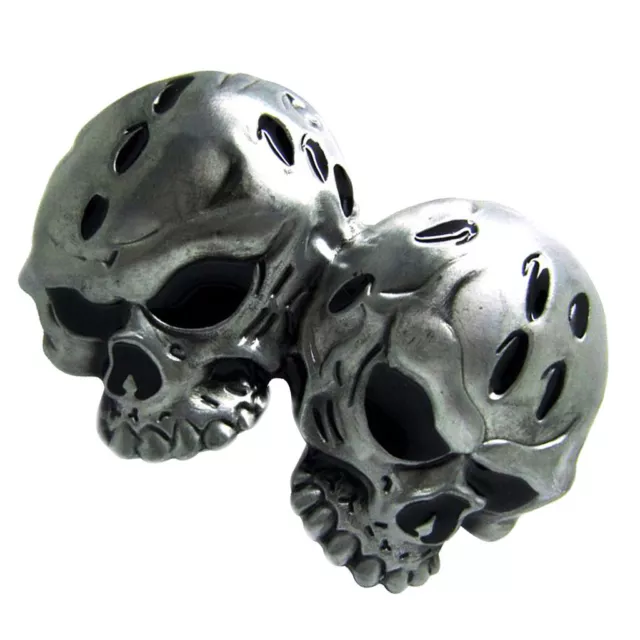 Novelty 3D Double Skull Head Vintage Western Belt Buckle Metal Punk Men