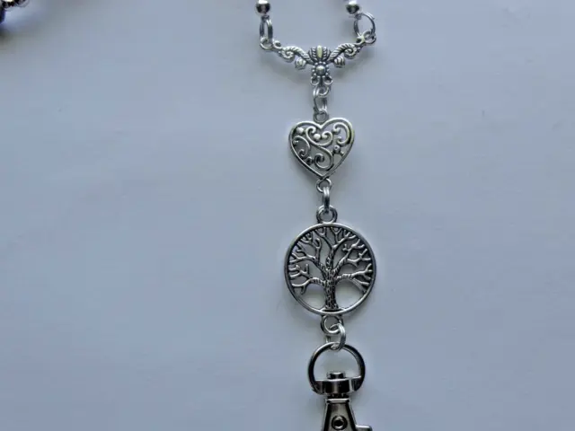 Tree Of Life Gray Crystals Beaded Lanyard Id Badge Holder Necklace Chain