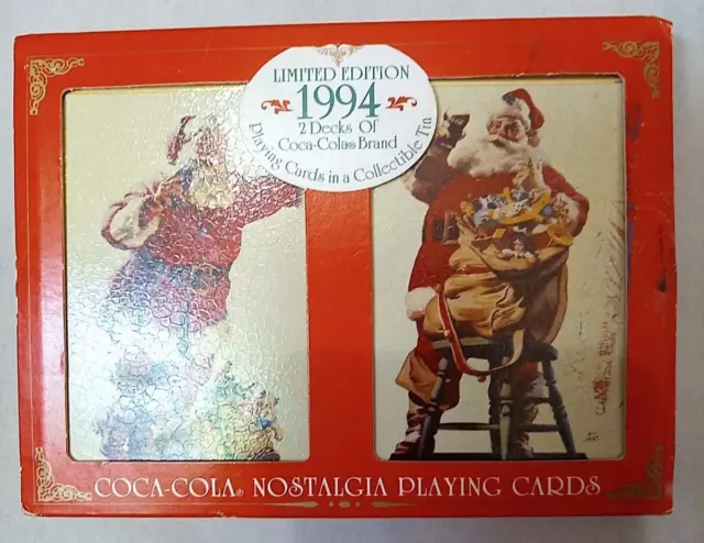 1994 Coca Cola Nostalgia Playing Cards in Collectible Tin 2 Decks Christmas