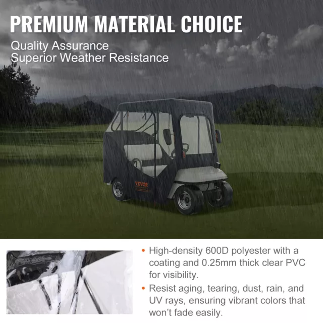 VEVOR 2 Passenger Golf Cart Cover Waterproof Driving Enclosure 600D Polyester 3
