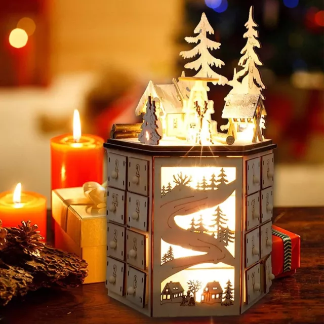 Wooden Advent Calendar LED Light Christmas Decorations  Christmas