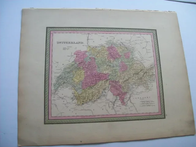 Antique 1854 MITCHELL MAP SWITZERLAND # 58  hand tinted Plate print  old