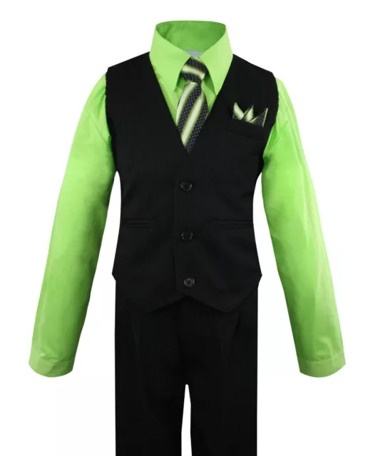 Boys Vest Set with Colored Dress Shirt, Tie Pinstripe Vest and Pants Sizes 2T-14 3