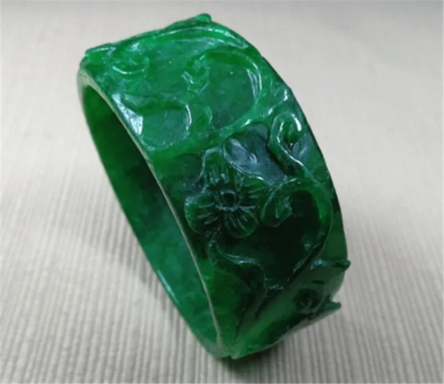52mm Ancient Natural Green Jadeite Emerald Hand-carved Jadeite Jade Bracelet