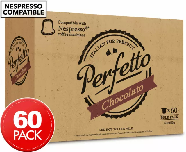 60 x Hot Chocolate Pods for Nespresso coffee machine, Chocolato Capsules