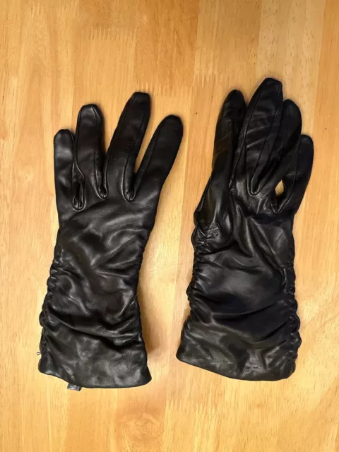 Ladies NIEMAN MARCUS GLOVES ~ Black Genuine Leather ~ Cashmere Lined ~ Size 7.5