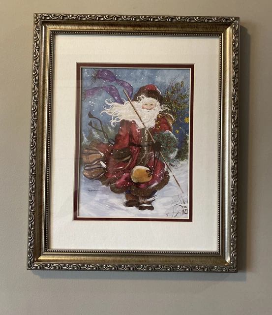 Peggy Abrams Father Christmas  Double Matted Framed Santa’s Bounty