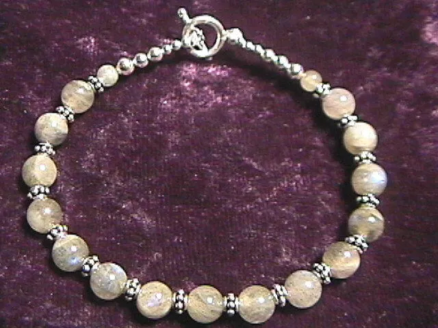 Handmade Labradorite and 925 Sterling Silver Bali Bead Bracelet 7.5"