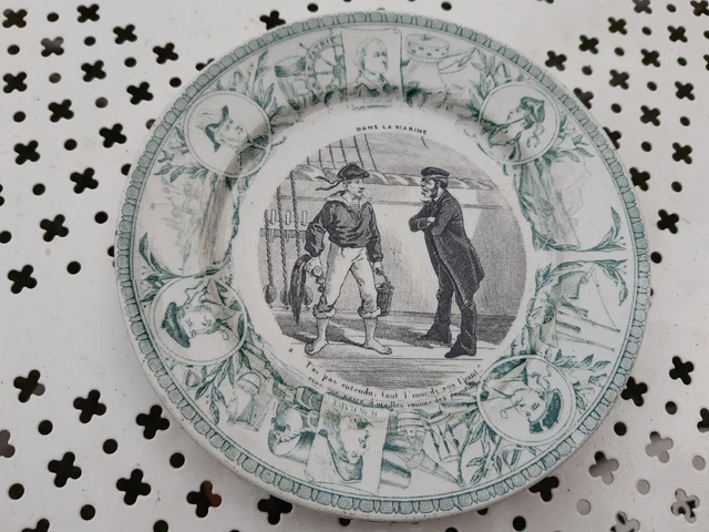 Assiette Parlante Décorative Lunéville - Marine Rose Et Blanc - Demi-porcelaine - Neuve