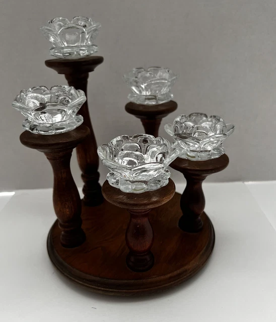 VINTAGE MID CENTURY Wood Candelabra Candle Holder 5 Tier Centerpiece