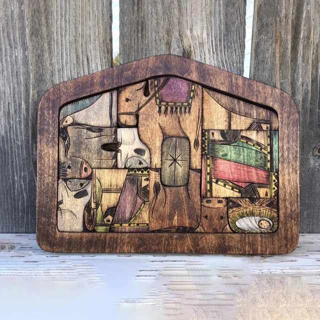 Wooden Jesus Puzzles Nativity Set Nativity Puzzle Puzzle Game Kids Desk Figu  F2