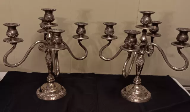 Godinger Silver Art Co Pair Of Candlestick Holders 5 Arms 13.5 X 13 Ornate