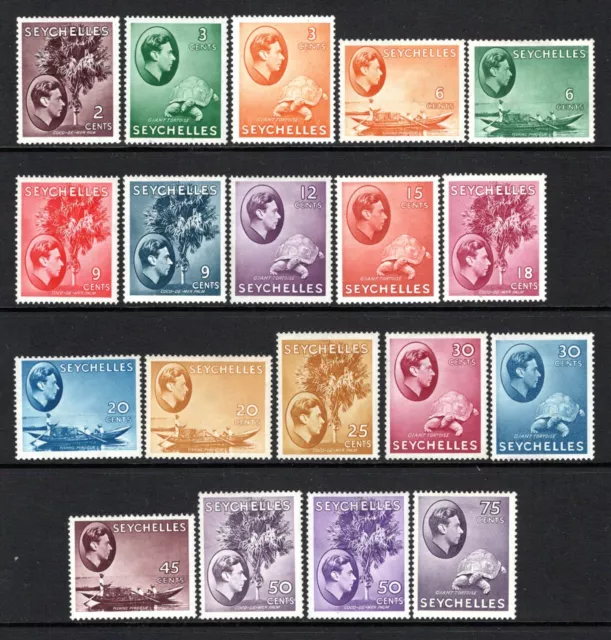 (583) Seychelles KGVI 1938-49 Set a 75c lilla SG135a-145a M/nuovo di zecca-LM/nuovo di zecca