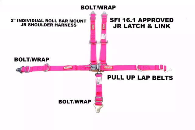 Quarter Midget Racing Harness Sfi 16.1 5 Pt Latch & Link Roll Bar Mount Hot Pink