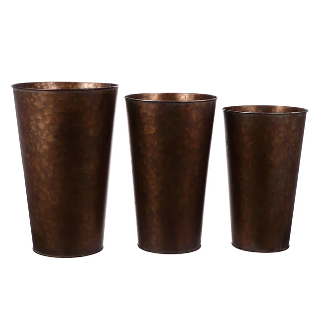 3pcs rustikale Metallblume Vase Eimer Bauernhaus verzinkte Pflanzgefäße Metall D