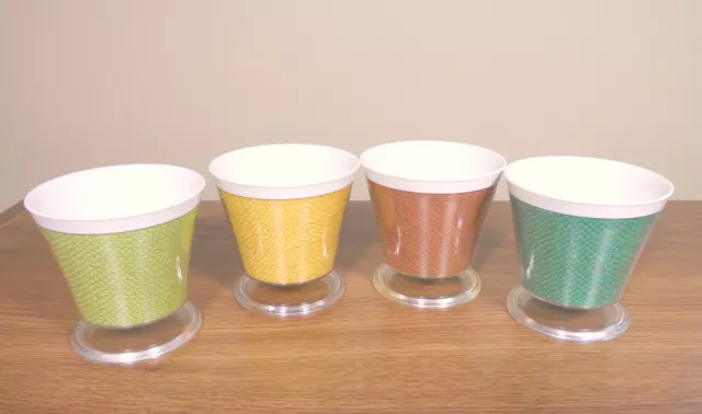 RaffiaWare MCM Plastic Colorful Burlap Ware 4 Dessert Cups Ice Cream Bowls 6oz
