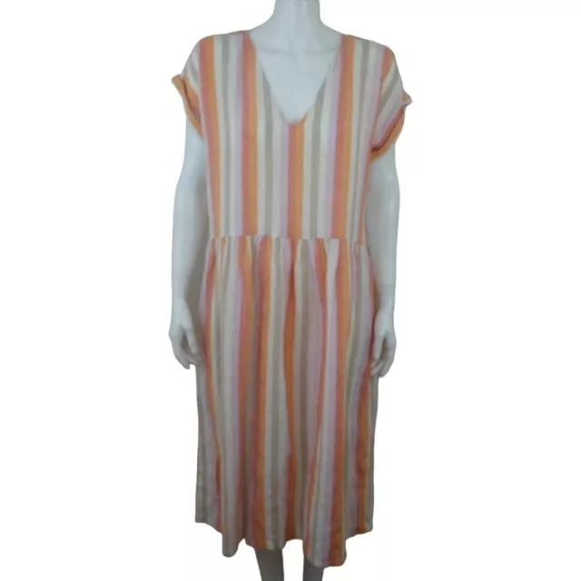 Lou & Grey LOFT Striped Linen V-Neck Pocket Dress Womens M Short Sleeve NWT